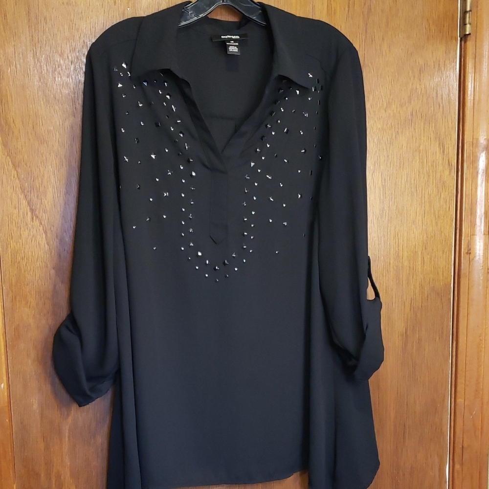 Style & Co. Black V-Neck Tunic with Stud Accents